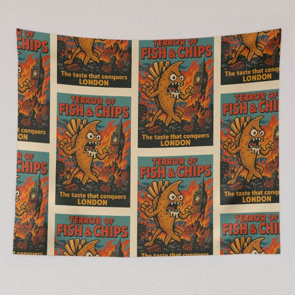 Item preview, Fish & Chips Mutant – Retro UK Comic Poster Illustration designed and sold by Travellerz.