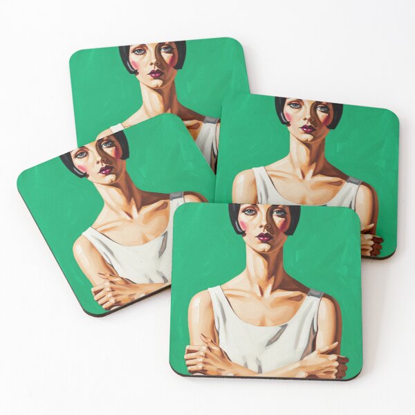 Item preview, Portrait on a Green Background - Original Art Deco Artwork designed and sold by elektronen.