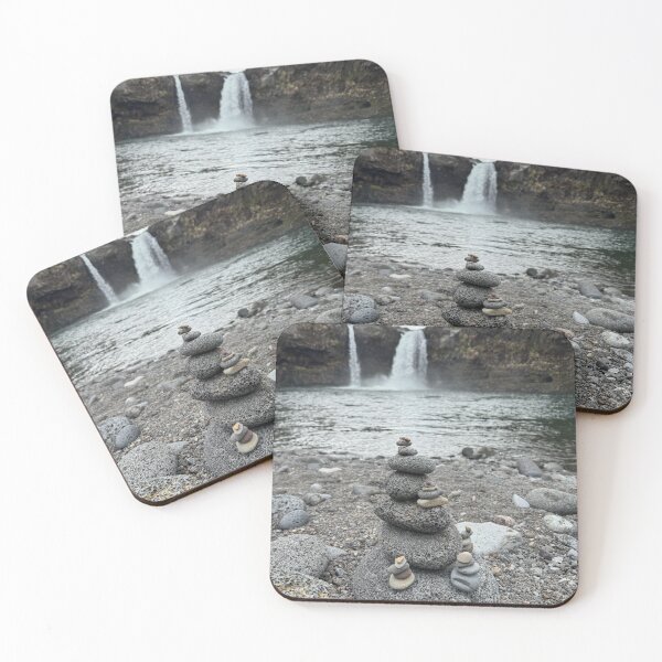 Item preview, Stacked stones with twin waterfalls in the background designed and sold by TrisaThyme.