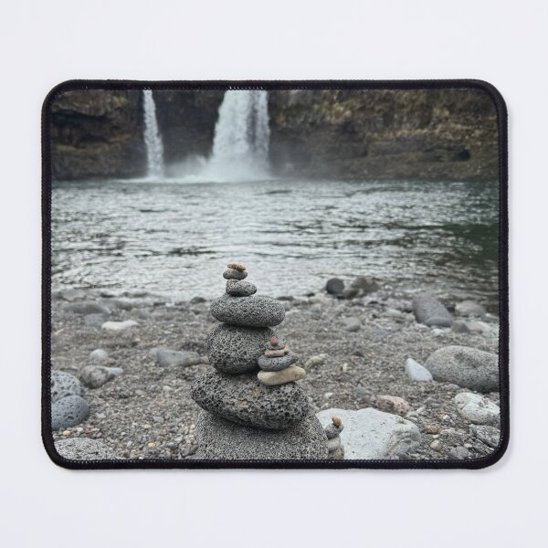 Item preview, Stacked stones with twin waterfalls in the background designed and sold by TrisaThyme.