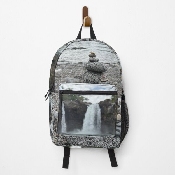 Item preview, Stacked stones with twin waterfalls in the background designed and sold by TrisaThyme.