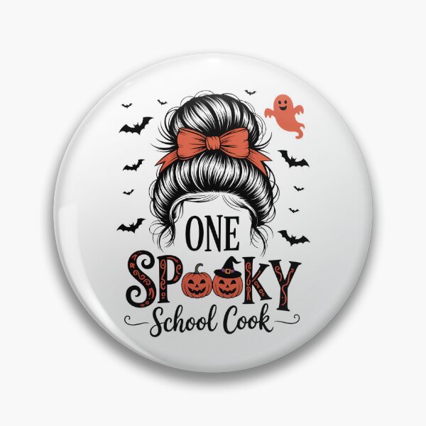 Item preview, One Spooky School Cook Messy Bun Women Pumpkin Halloween designed and sold by HellD3vil-Art.