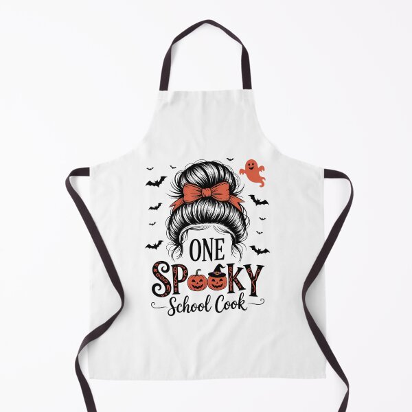 Item preview, One Spooky School Cook Messy Bun Women Pumpkin Halloween designed and sold by HellD3vil-Art.