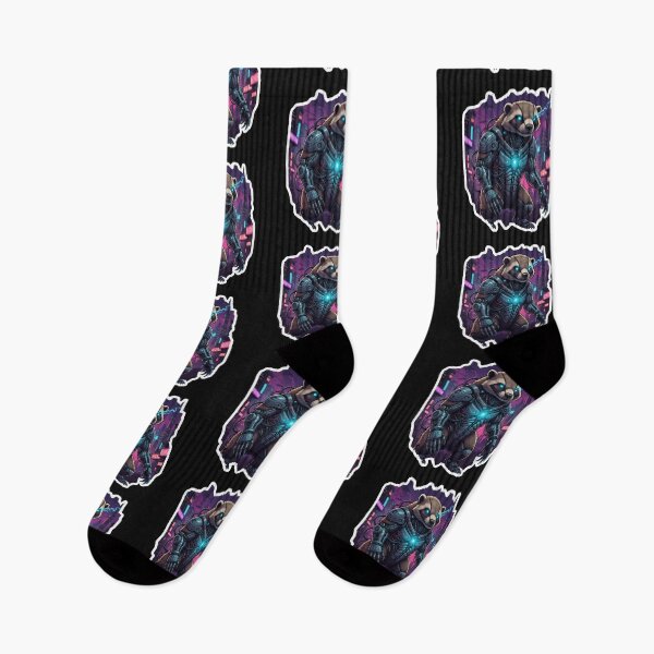 Item preview, Cybernetic Honey Badger Warrior in Neon Cityscape Sci Fi Mecha Animal Art designed and sold by bvdesignart.