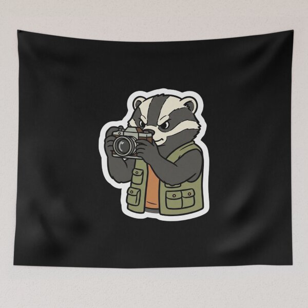 Item preview, Serious Honey Badger Photographer with Vintage Camera Wildlife Adventure Art designed and sold by bvdesignart.