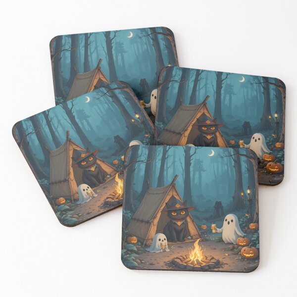 Item preview, Black Cat Ranger at Halloween Campfire – Cozy Camping Art designed and sold by wildexperience.