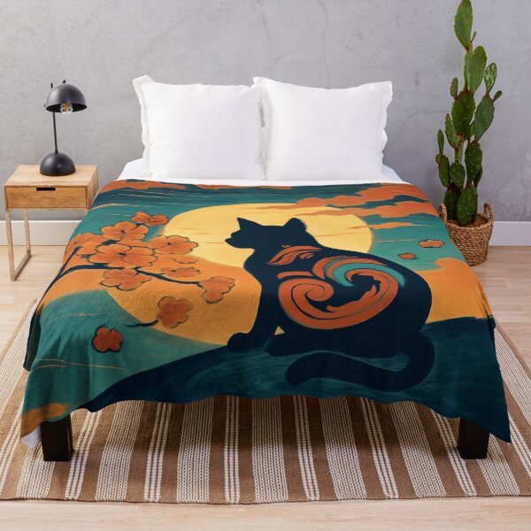 Item preview, Zen Cat – Ukiyo-e Style Black Cat under the Sakura Moonlight (浮世絵風・満月と桜の黒猫) designed and sold by TakaArtWorks.