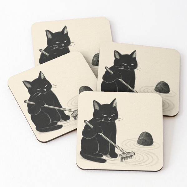 Item preview, Black Cat Meditating in a Zen Garden　禅の庭で心を鎮める黒猫 designed and sold by TakaArtWorks.