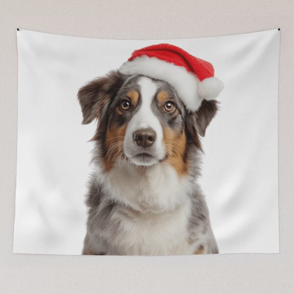 Item preview, Australian Shepherd dog with Christmas Hat – Festive Aussie dog Xmas Design designed and sold by LazyOwlStore.