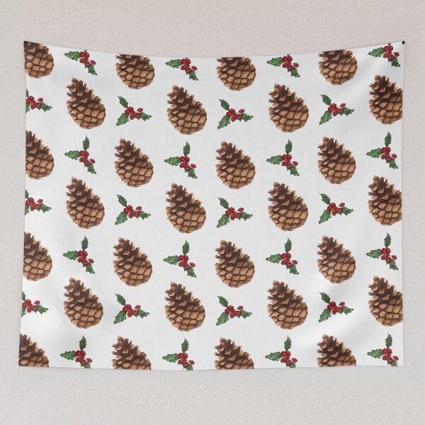 Item preview, Hand-Painted Watercolor Christmas Pattern with Pine Cones and Holly Leaves designed and sold by REI321.