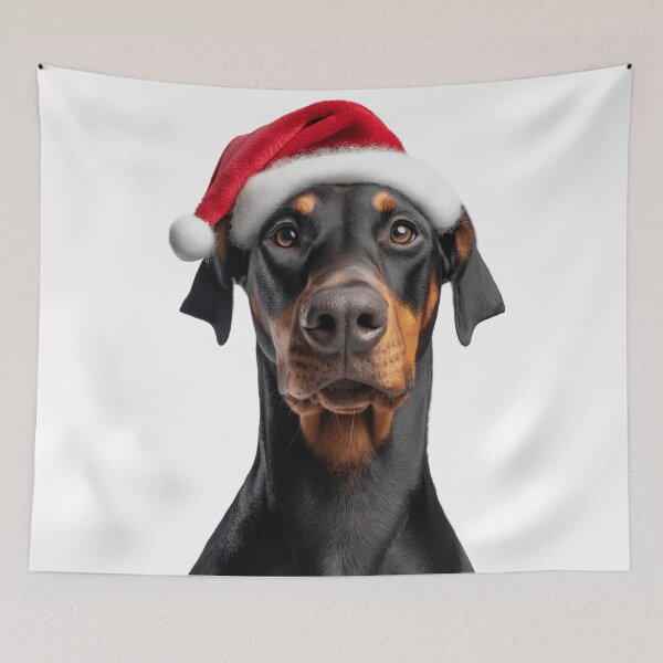Item preview, Doberman Pinscher with Christmas Hat – Festive Doberman Xmas Design designed and sold by LazyOwlStore.