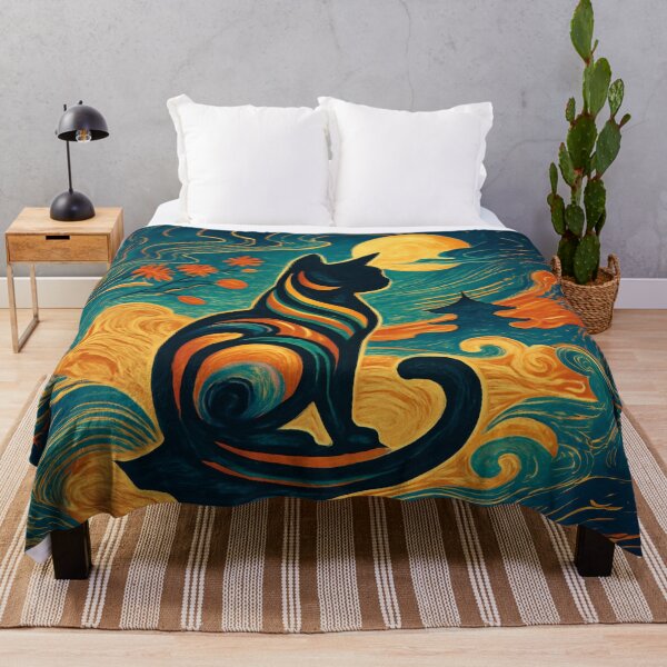 Item preview, Retro Japan – Black Cat and the Moonlight (Ukiyo-e Inspired Design) designed and sold by TakaArtWorks.