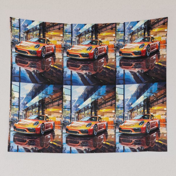 Item preview, Iconic Sports Car Reflected In Glass Of Modern Showroom designed and sold by RevUpDesign.