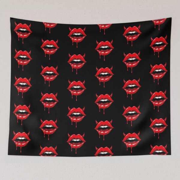 Item preview, Halloween Gothic Red Lips with Devil Horns and Dripping Art designed and sold by PixelVibe782.
