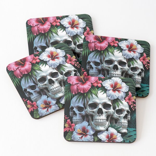 Item preview, Tropical Floral Skulls with Hibiscus designed and sold by Prachodayat Artworks.