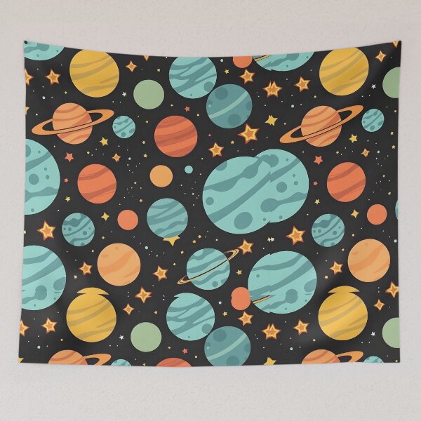 Item preview, Colorful Cartoon Planets and Stars Pattern designed and sold by JavisSRDesign.