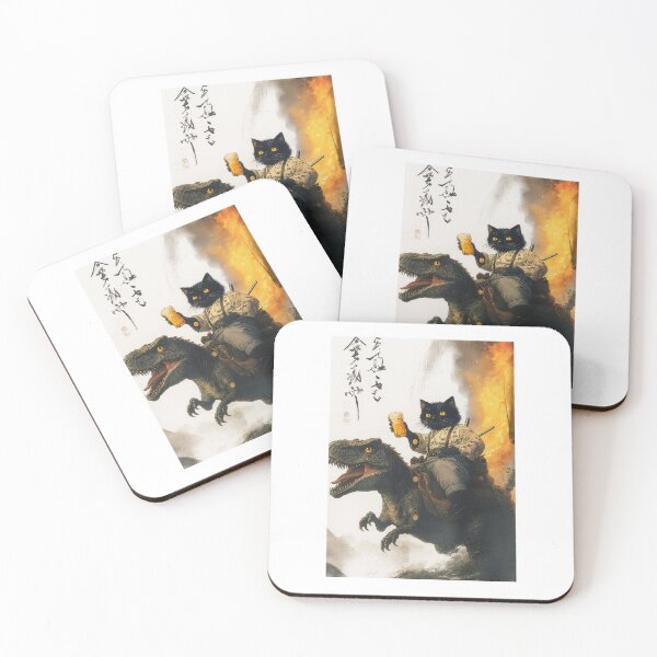 Item preview, Samurai Cat Riding Dinosaur with Beer Funny Epic Design designed and sold by margamPagenberg.