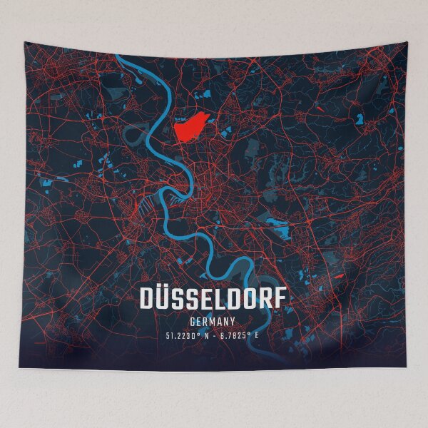 Item preview, Düsseldorf Red & Blue Minimalist Map designed and sold by HomeLivingCo.