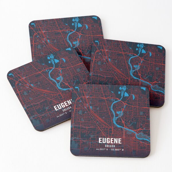 Item preview, Eugene Red & Blue Minimalist Map designed and sold by HomeLivingCo.