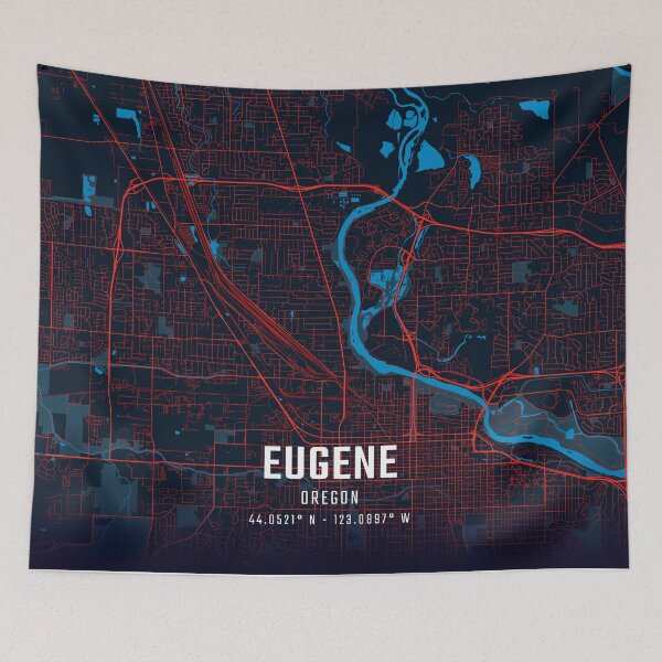 Item preview, Eugene Red & Blue Minimalist Map designed and sold by HomeLivingCo.
