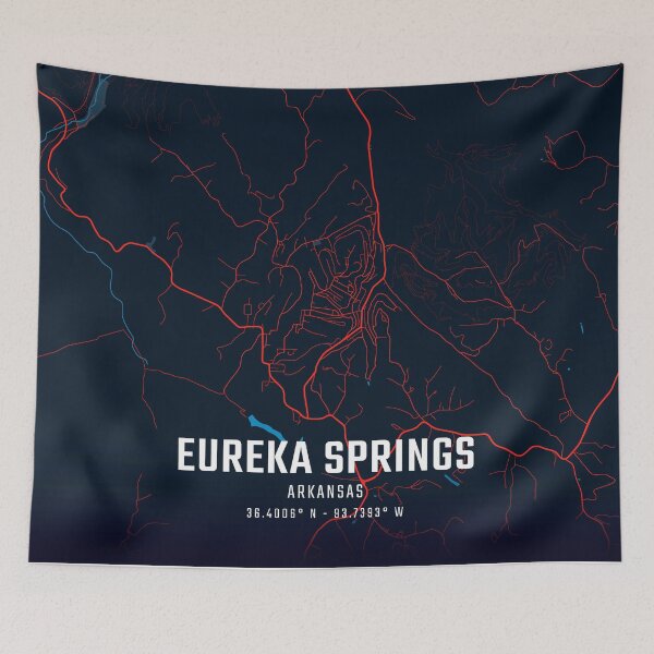 Item preview, Eureka Springs Red & Blue Minimalist Map designed and sold by HomeLivingCo.