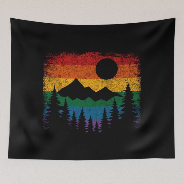 Item preview, Retro Rainbow Mountain Forest LGBTQ Pride Sunset designed and sold by Mason-Pride.