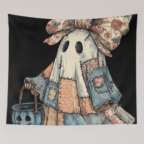 Item preview, Patchwork Ghost Shirt – Vintage Halloween Tee with Floral Bow designed and sold by TakadaArata4if6.