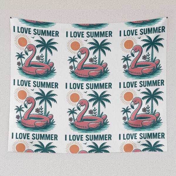 Item preview, I Love Summer Flamingo Pool Float Retro Beach Design designed and sold by ArtfulWeave.