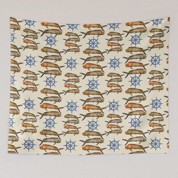 Item preview, Nautical Fish & Ship Wheel Pattern – Coastal Marine Seamless Design designed and sold by Almanzart.