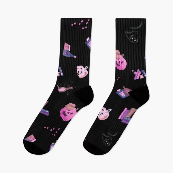 Item preview, Halloween Tossed Pumpkins Black Cats Magic Potion Bottles Spell Books Eyeballs Spiderwebs - Pink designed and sold by piptompatternco.