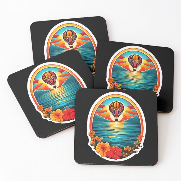 Item preview, Hot Air Balloon Over Calm Ocean at Sunset with Hawaii Orchids designed and sold by NautiChic.