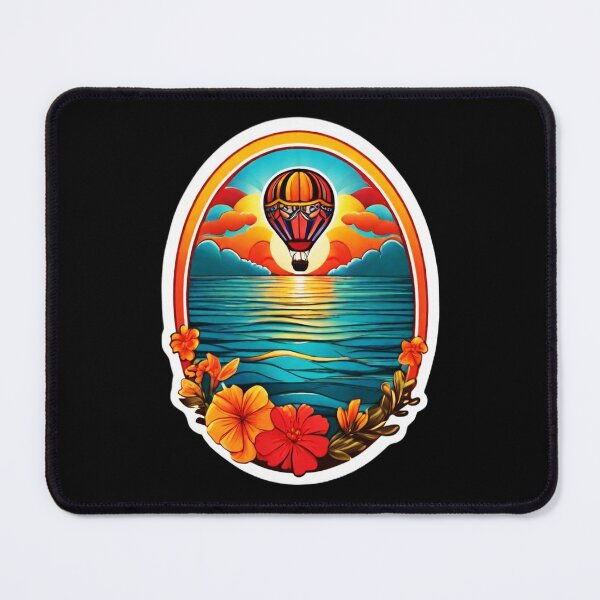 Item preview, Hot Air Balloon Over Calm Ocean at Sunset with Hawaii Orchids designed and sold by NautiChic.