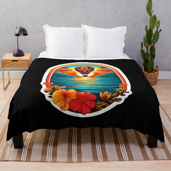Item preview, Hot Air Balloon Over Calm Ocean at Sunset with Hawaii Orchids designed and sold by NautiChic.