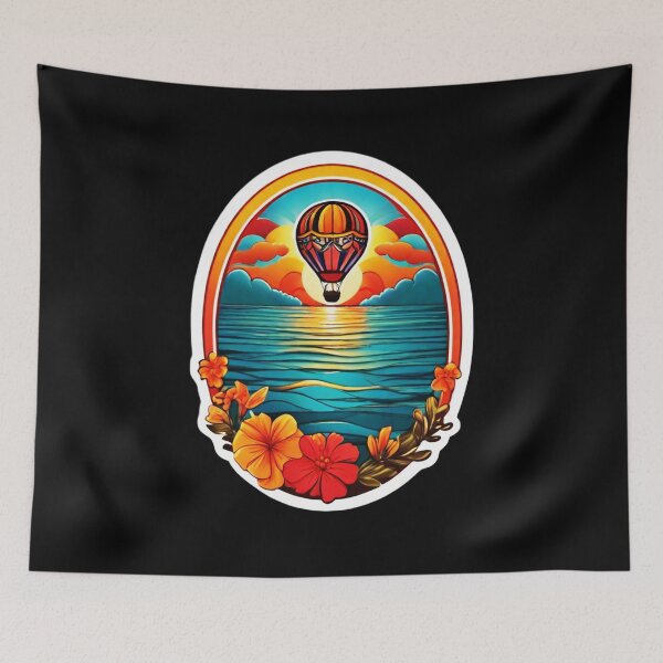 Item preview, Hot Air Balloon Over Calm Ocean at Sunset with Hawaii Orchids designed and sold by NautiChic.