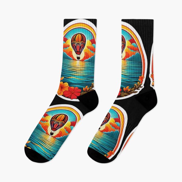 Item preview, Hot Air Balloon Over Calm Ocean at Sunset with Hawaii Orchids designed and sold by NautiChic.