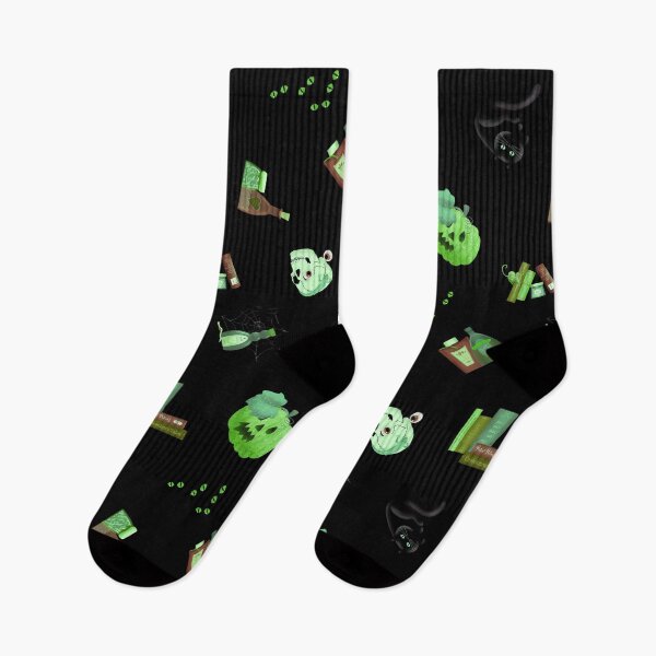 Item preview, Halloween Tossed Pumpkins Black Cats Magic Potion Bottles Spell Books Eyeballs Spiderwebs - Green designed and sold by piptompatternco.