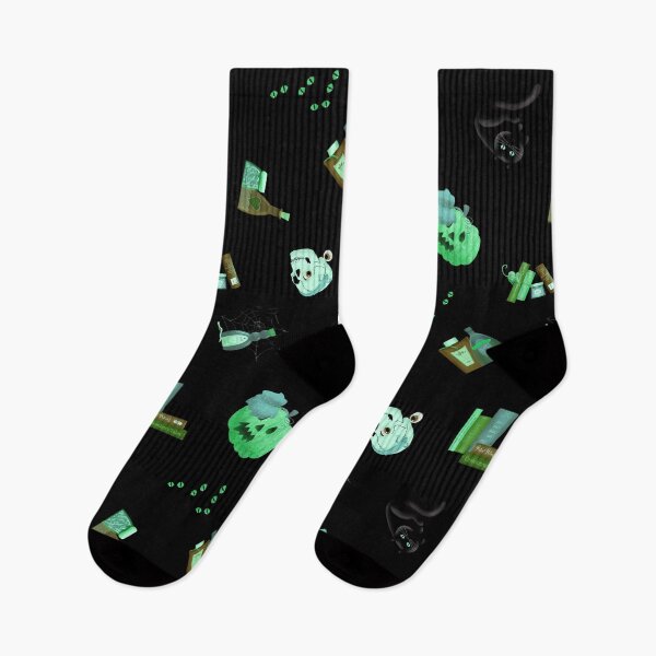 Item preview, Halloween Tossed Pumpkins Black Cats Magic Potion Bottles Spell Books Eyeballs Spiderwebs - Green designed and sold by piptompatternco.