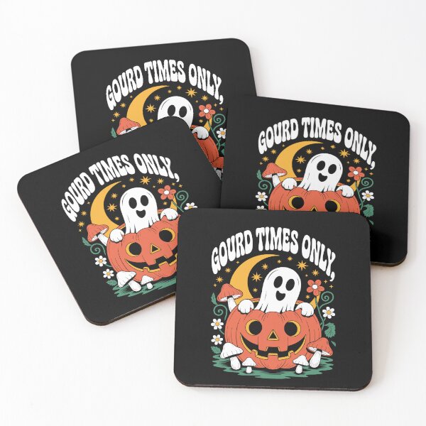 Item preview, Copy of Gourd Times Only: A retro-style illustration. A cheeky ghost with a wide grin pops out of a carved jack-o'-lantern. For the Halloween festivities. designed and sold by Grang Art Artistic Designs.