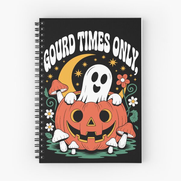 Item preview, Copy of Gourd Times Only: A retro-style illustration. A cheeky ghost with a wide grin pops out of a carved jack-o'-lantern. For the Halloween festivities. designed and sold by Grang Art Artistic Designs.