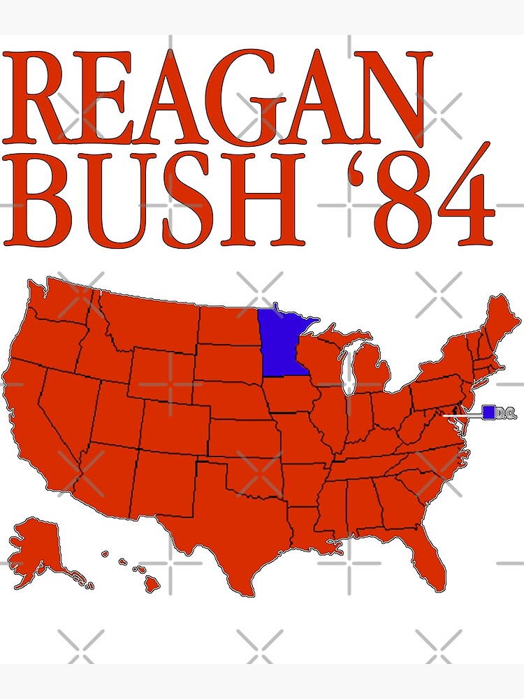 Discover Reagan Bush '84 Retro Logo Red White Blue Election Map Ronald George 1984 84 Red States Electoral College Premium Matte Vertical Poster