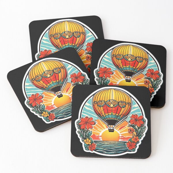 Item preview, Art Deco Hot Air Balloon at Sunset with Hawaii Flowers designed and sold by NautiChic.