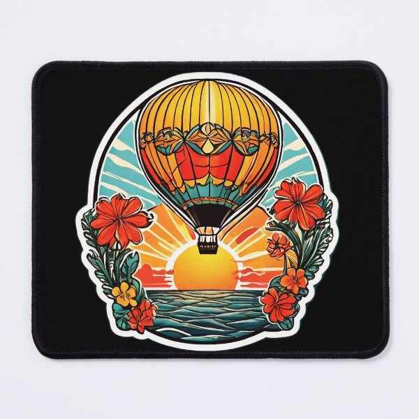 Item preview, Art Deco Hot Air Balloon at Sunset with Hawaii Flowers designed and sold by NautiChic.