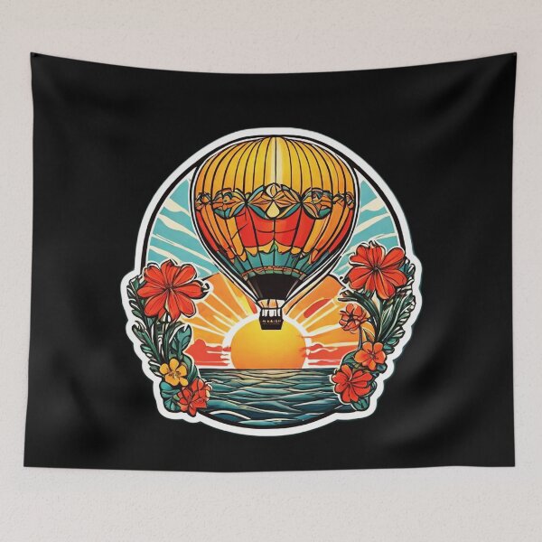 Item preview, Art Deco Hot Air Balloon at Sunset with Hawaii Flowers designed and sold by NautiChic.