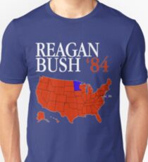 Reagan Bush '84 Retro Logo Red White Blue Election Map Ronald George 1984 84 Red States Electoral College Unisex T-Shirt