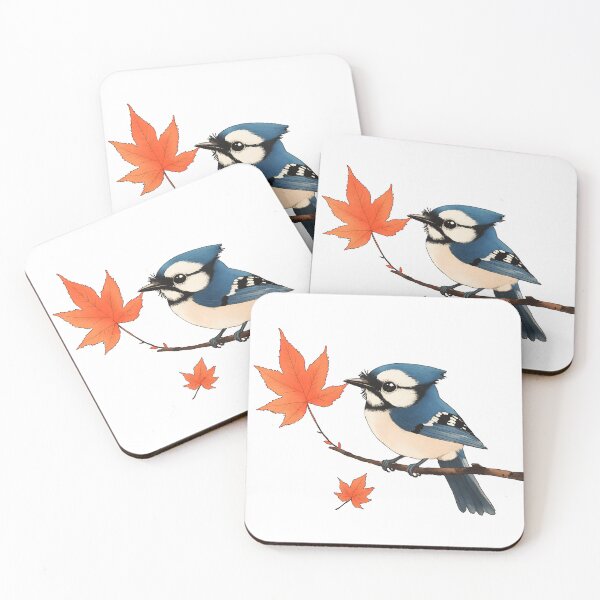 Item preview, Cute Blue jay bird seating on Maple brunch designed and sold by Anicue.