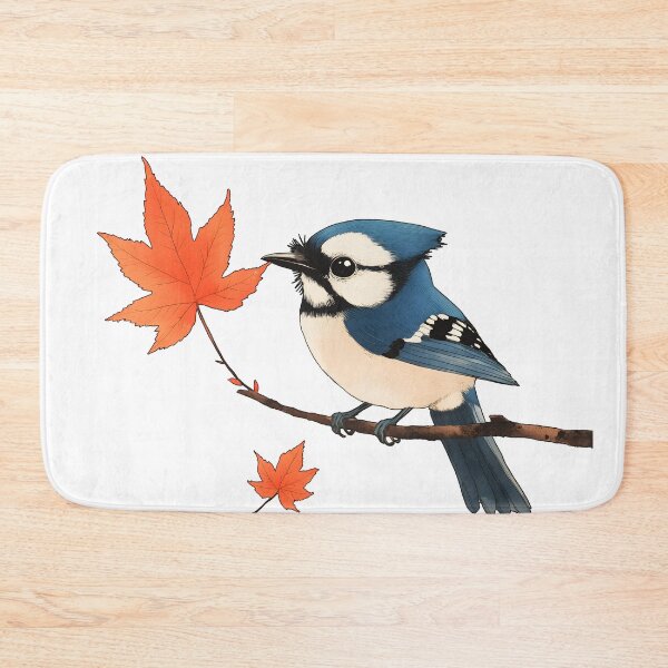 Item preview, Cute Blue jay bird seating on Maple brunch designed and sold by Anicue.