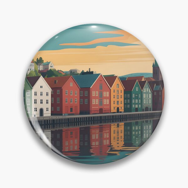 Item preview, Trondheim Norway Vintage Travel Poster – Colorful Waterfront Cityscape designed and sold by VividOrganica.