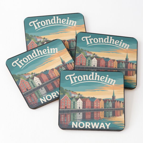 Item preview, Trondheim Norway Vintage Travel Poster – Colorful Waterfront Cityscape designed and sold by VividOrganica.