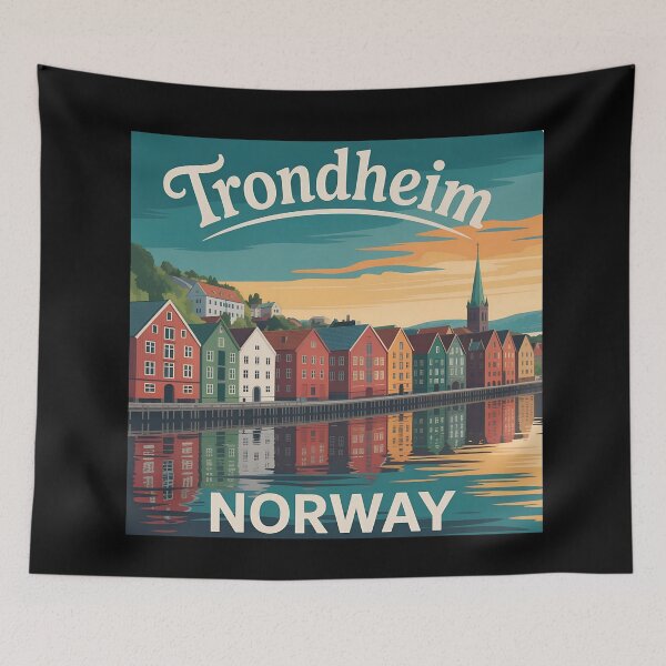 Item preview, Trondheim Norway Vintage Travel Poster – Colorful Waterfront Cityscape designed and sold by VividOrganica.