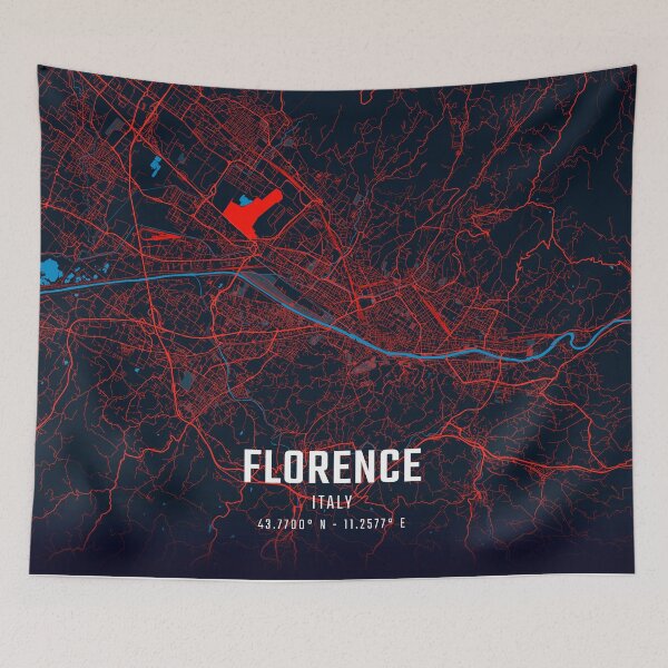 Item preview, Florence Red & Blue Minimalist Map designed and sold by HomeLivingCo.